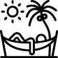 Strichmännchen liegt in Hängematte unter Palmen und Sonne